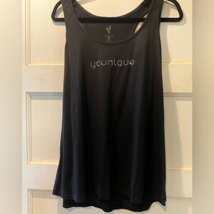 Younique rhinestone logo flowy black tank top. Cotton/polyester. Size XXL